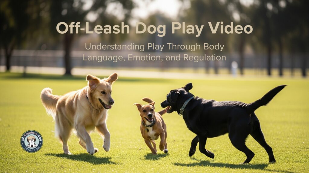 A trainer explaining healthy off-leash dog play and body language during a video lesson.